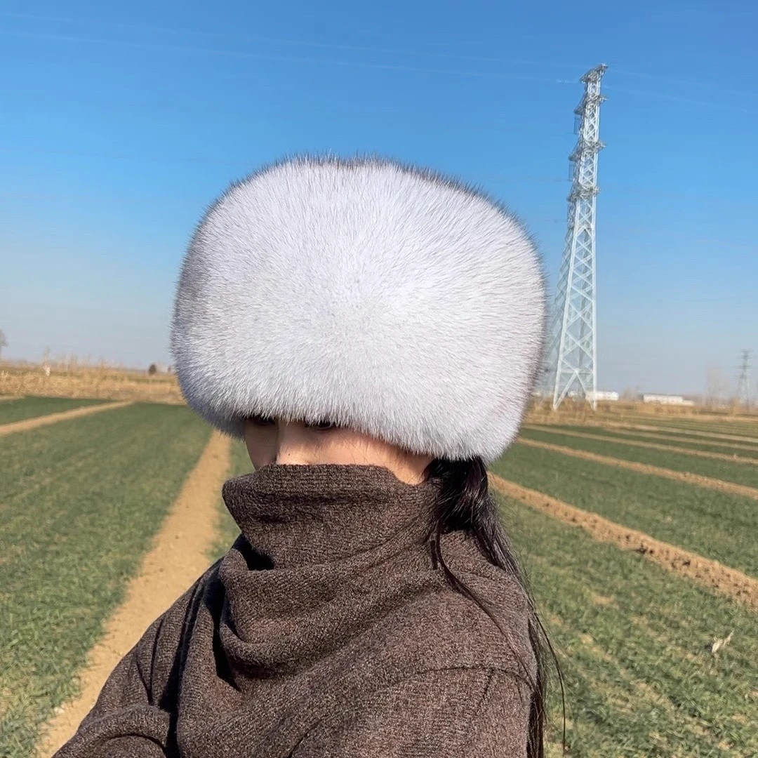 新款狐狸毛帽子女小圆帽冬季保暖护耳加厚东北公主蒙古帽全毛皮草