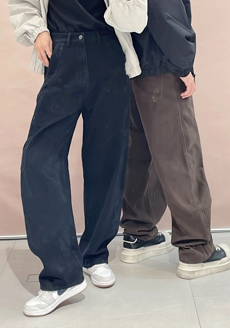 阔腿裤长裤水洗宽松牛仔裤复古水洗做旧牛仔裤