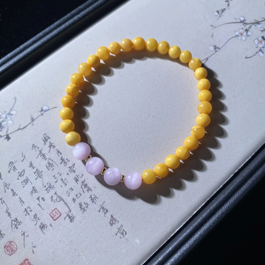 天然蜜蜡手串搭配紫锂辉手链-3067