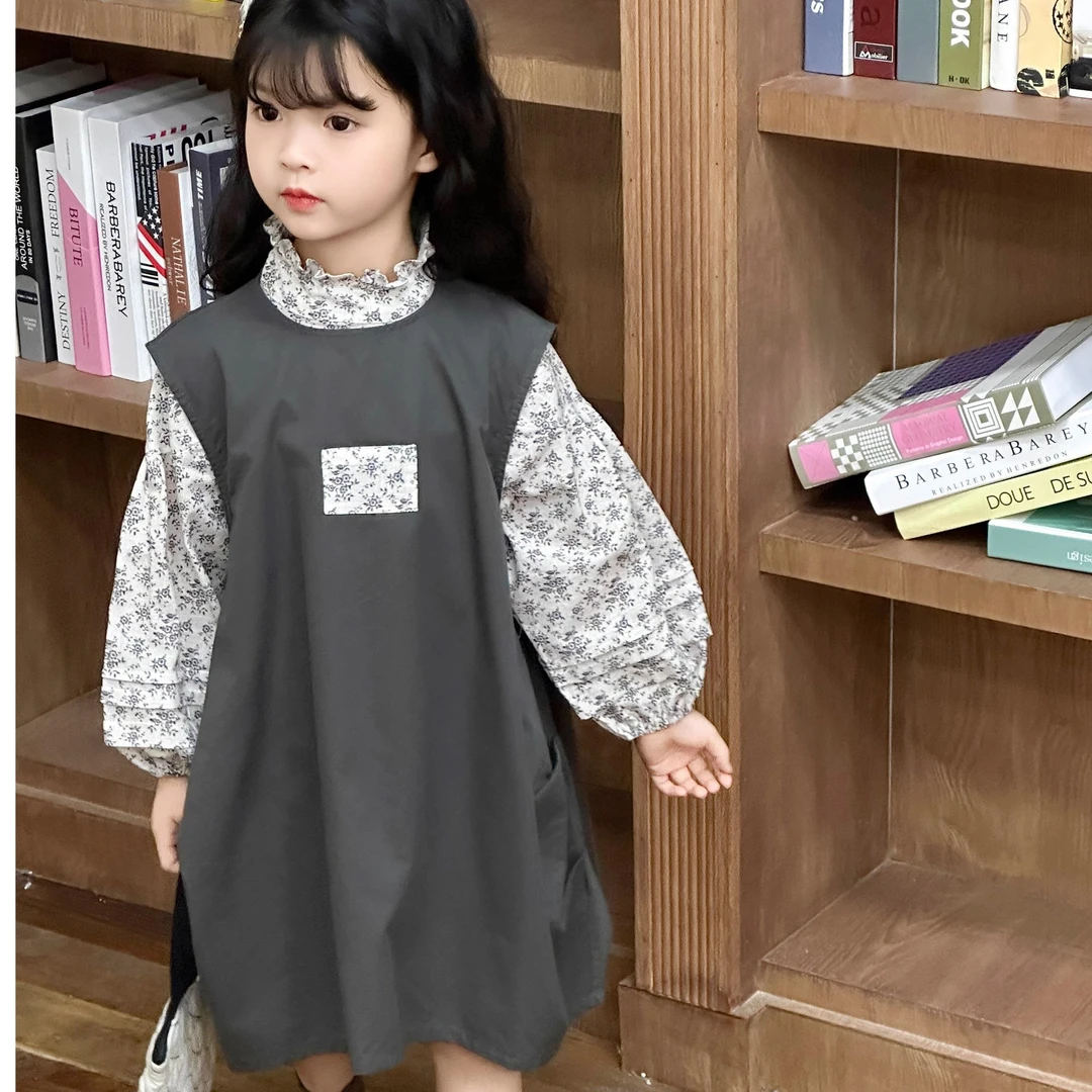 女童秋季碎花时髦套装儿童复古衬衫背心裙两件套洋气韩范洋气童装