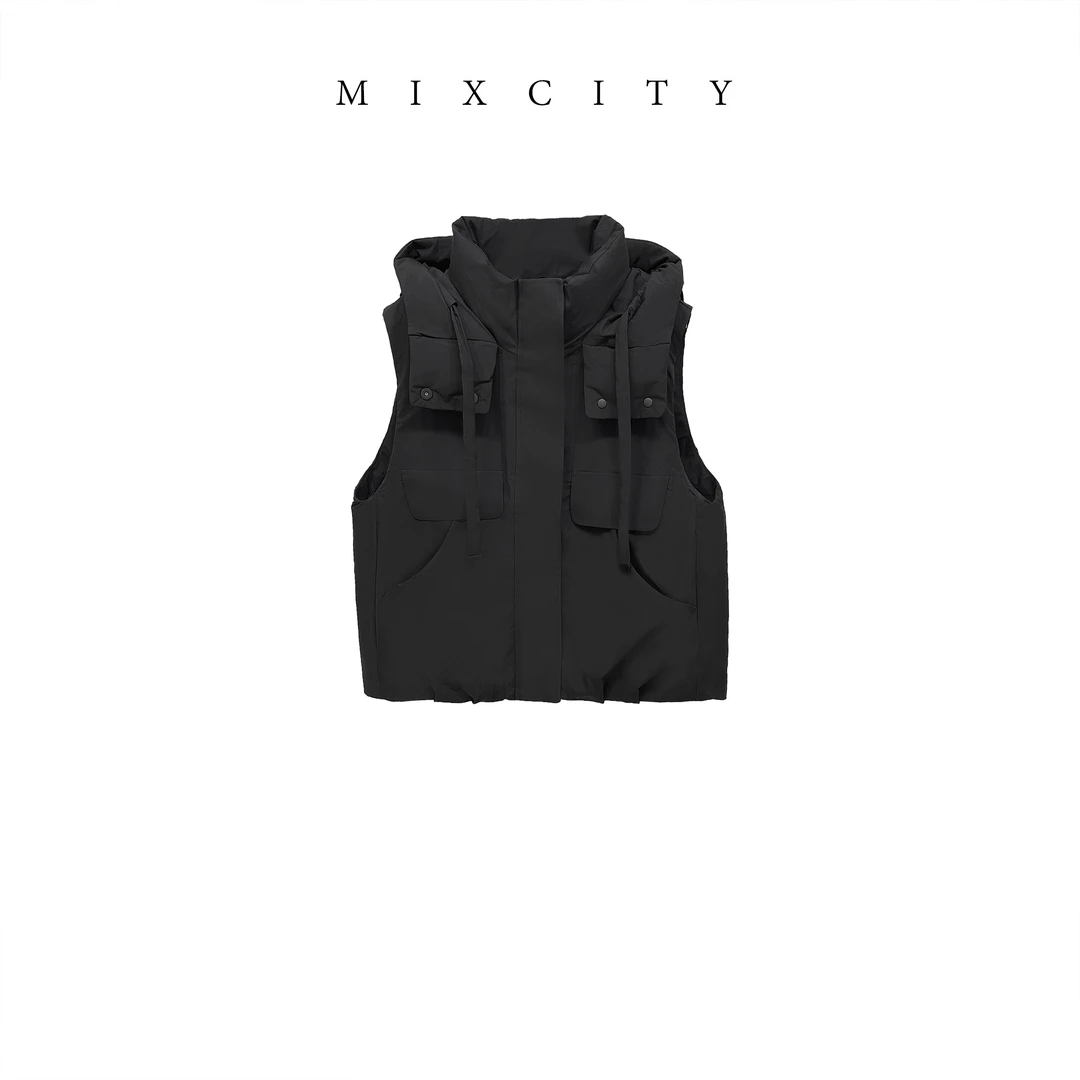 【MIXCITY亚楠家】小铠甲◆户外白鸭绒全磁吸连帽羽绒马甲外套9306