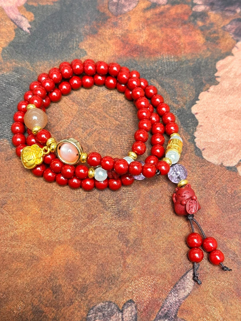 含辰砂工艺品S1463-多圈辰砂手串