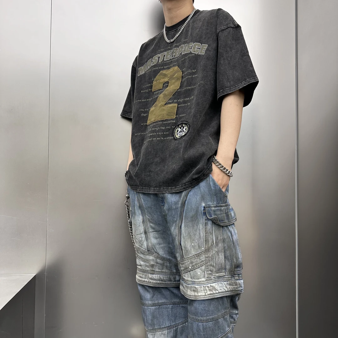 原创小众潮牌数字字母印花短袖男士体恤夏季高街港风嘻哈百搭潮流