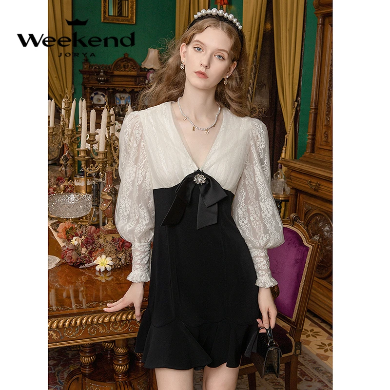 【若谷粉丝专属】卓雅周末新款气质蕾丝荷叶边法式连衣裙EJWDCX56