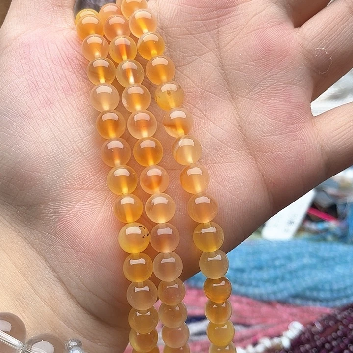 未镶嵌玛瑙/玉髓珠宝半成品一条8mm左右橙糖心玛瑙