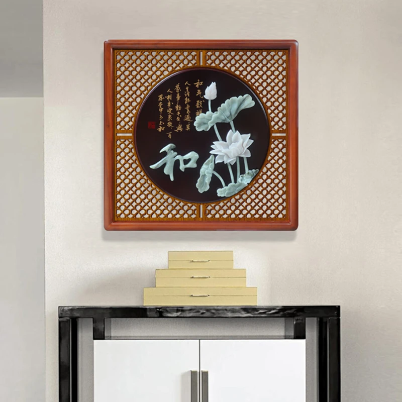 九头鸟手工玉雕画《花格》60×60