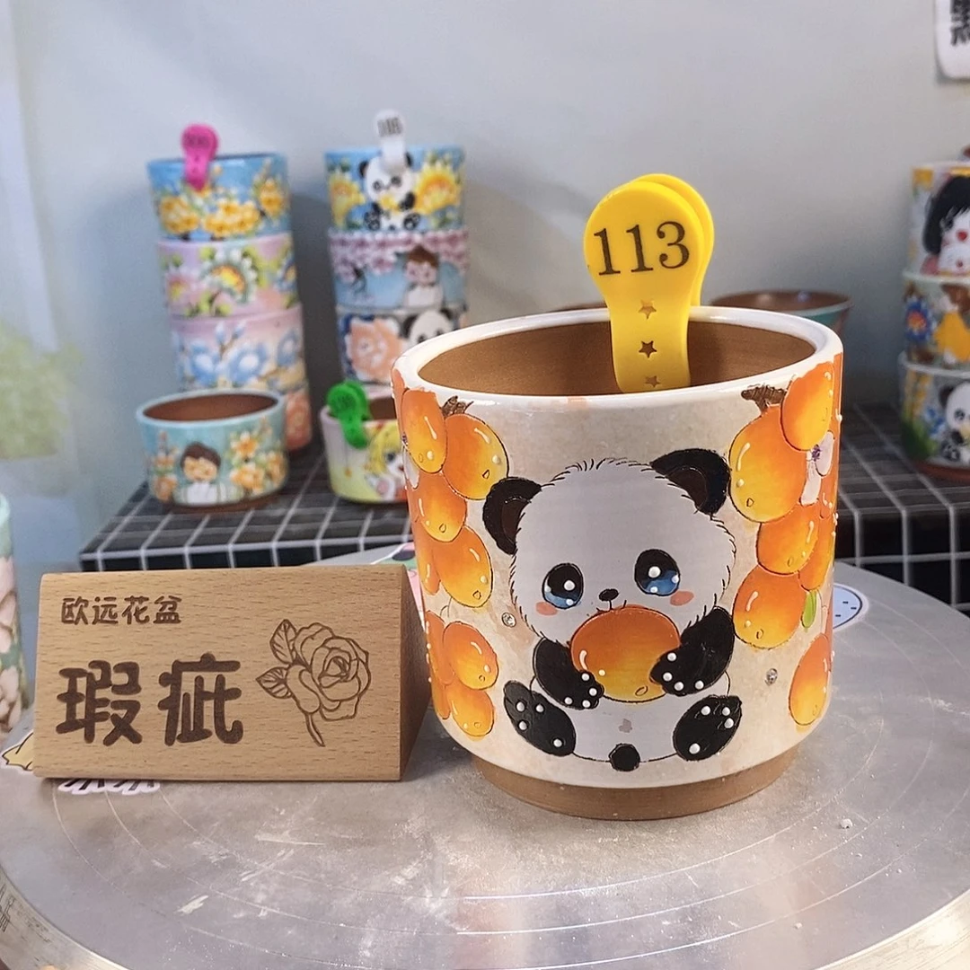 紫砂花盆红陶手绘花盆