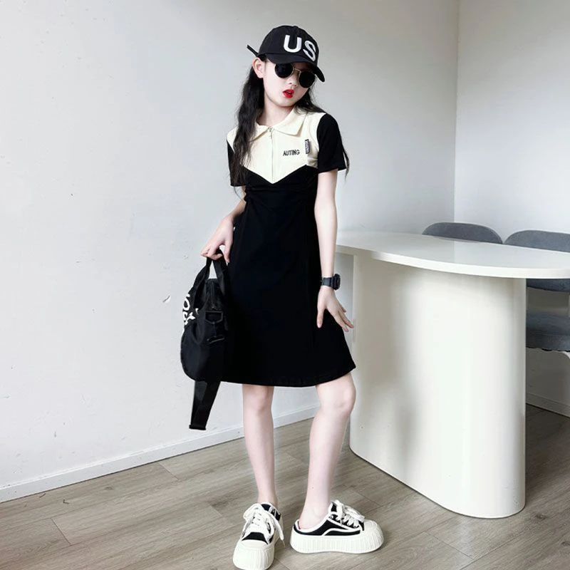 女童法式polo连衣裙夏季新款洋气短袖儿童裙中大童韩版公主裙子潮