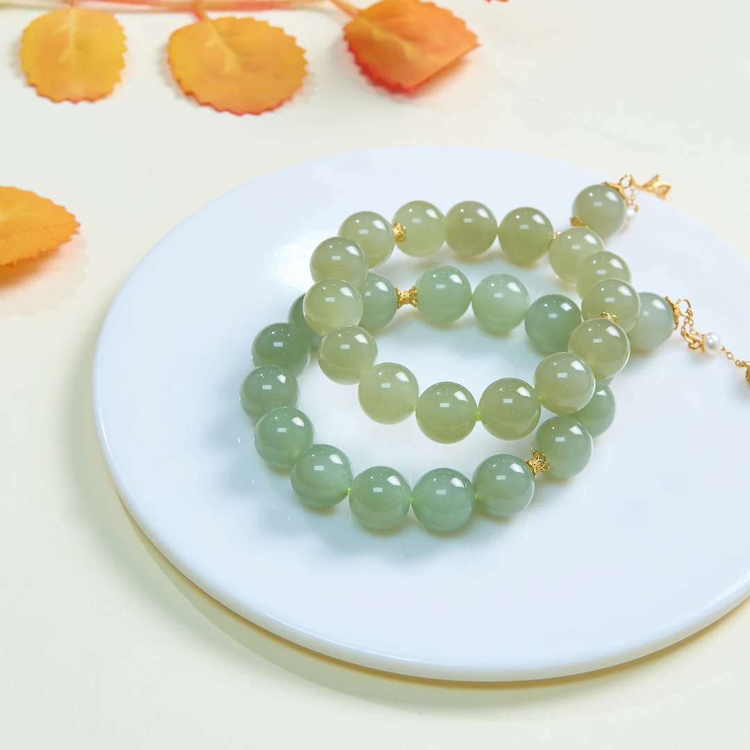 菲菲珠宝好*S925和田玉单圈手串圆珠约12mm