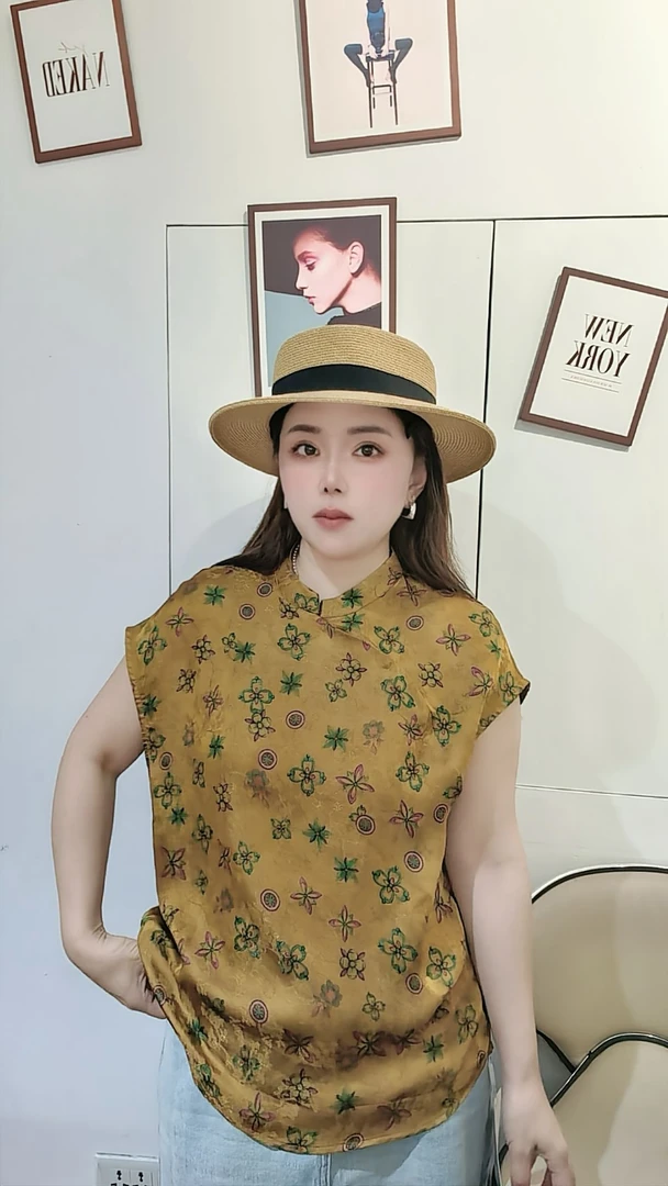 无袖提花斜襟薄款立领常规款上衣中国风春日慢人风