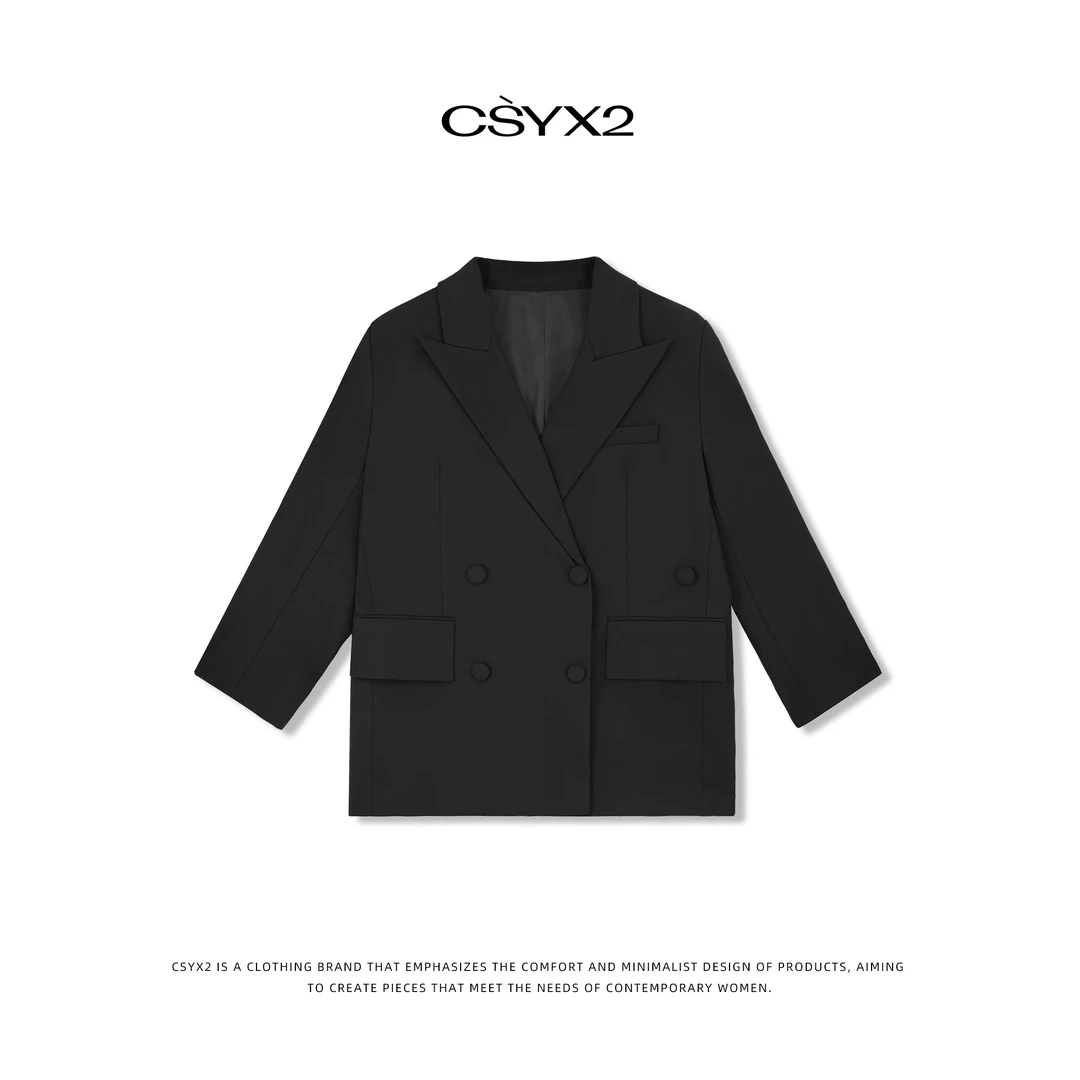 CsyX2-【双开叉】经典必入多种穿法黑色双排扣西装 S10662
