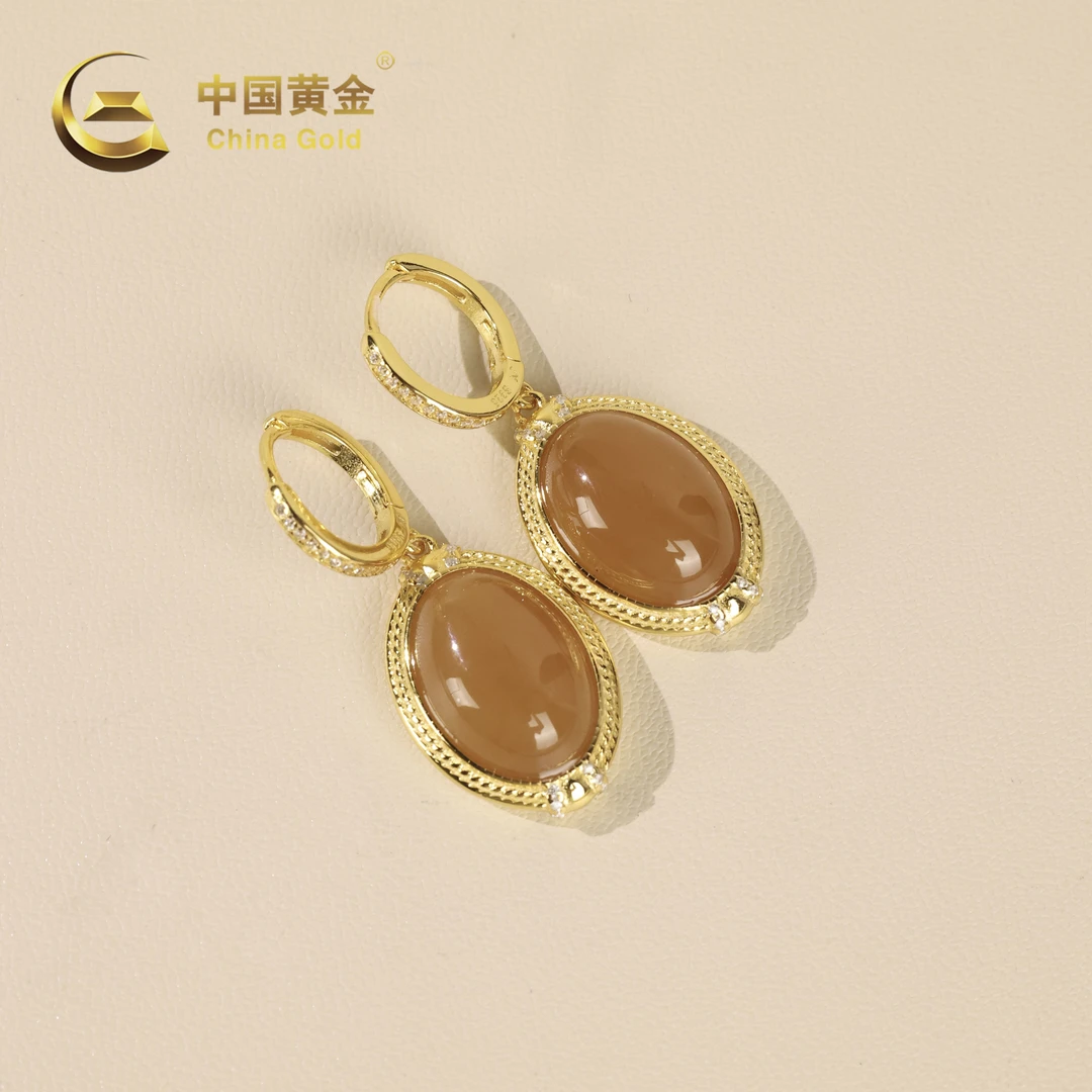 【中国黄金】萱惟 | 和田玉*耳饰*S925银镶嵌-R1773-Y