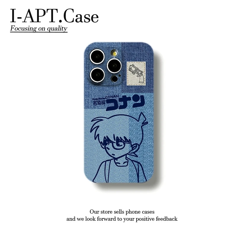 牛仔布纹小柯南菲林软壳适用iPhone苹果16手机壳华为oppo小米vivo