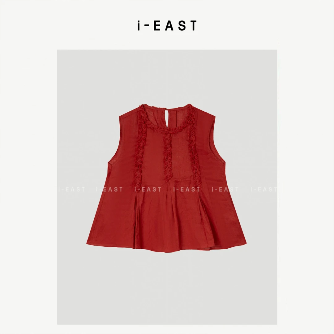 i-EAST 盛夏花年~褶皱花边设计感无袖上衣-5X SY9042