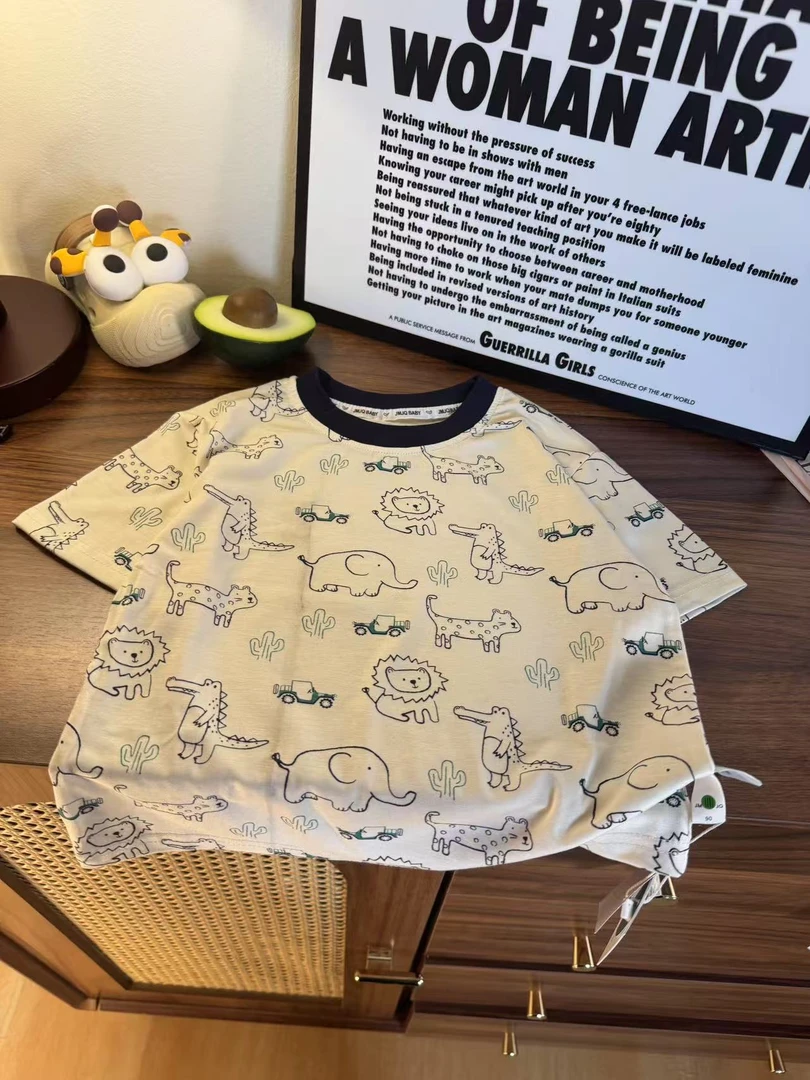 【JMJQ 25632】夏季新款中小童卡通动物满印印花圆领短袖