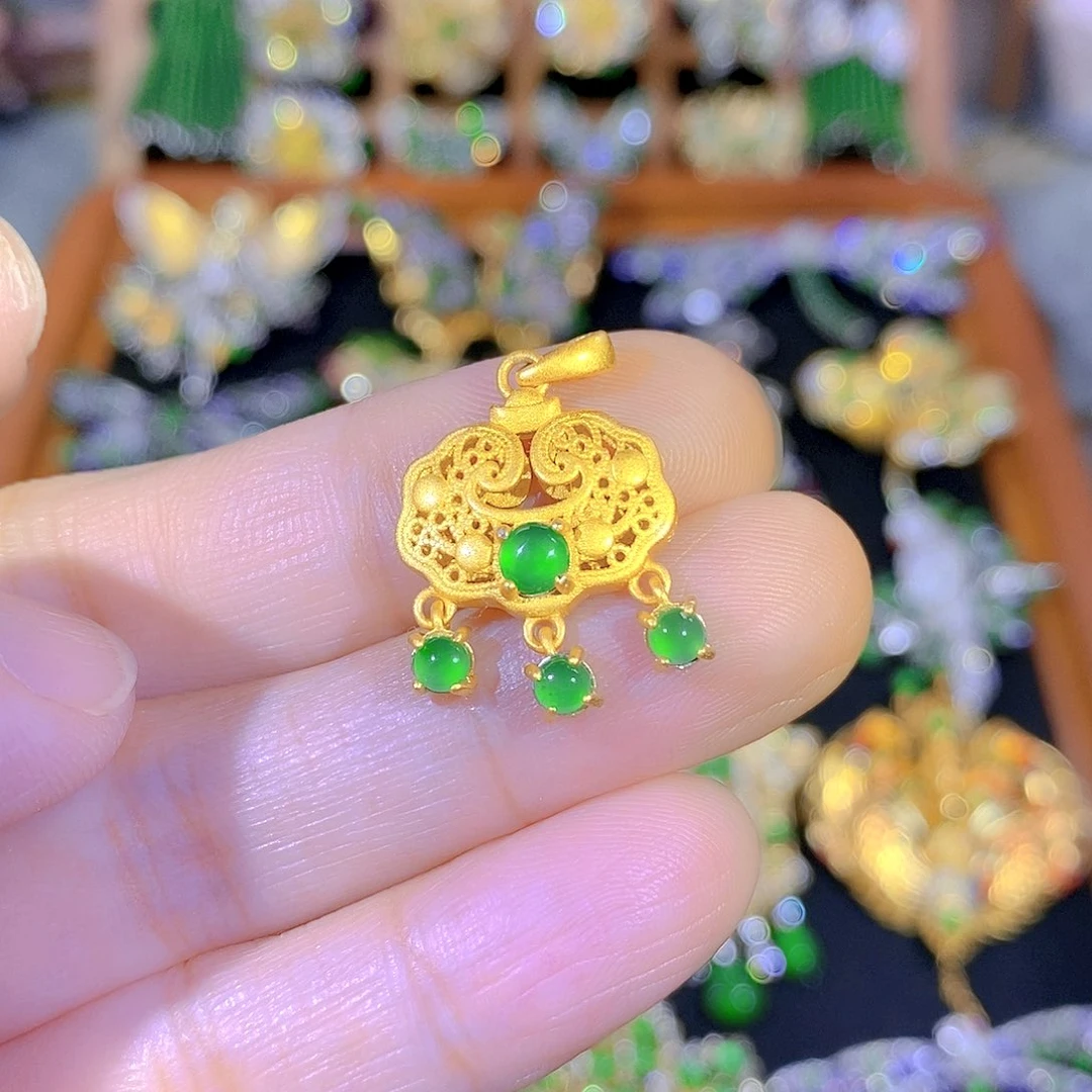 吊坠(不含链)银S925镶嵌翡翠