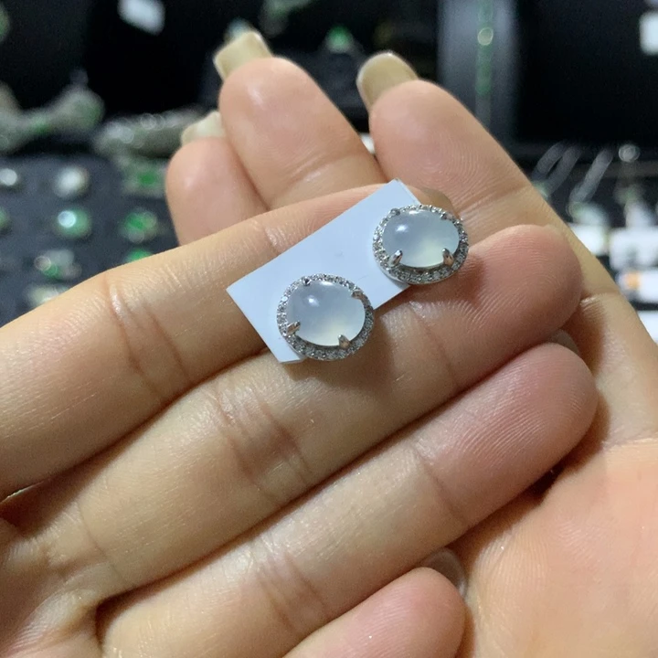 银S925镶嵌翡翠耳饰