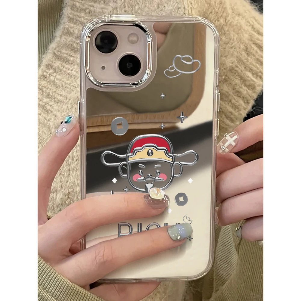 新年财神到网红壳15Promax镜面手机壳14适用苹果13发财12/11镜子x