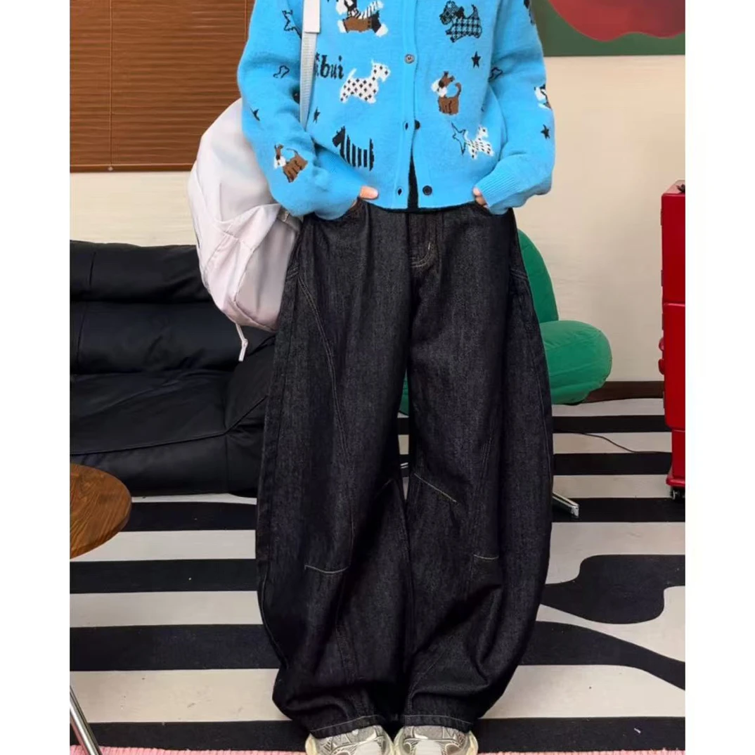 （丹宁色弯刀牛仔裤）美式复古直筒做旧阔腿裤显腿长！！