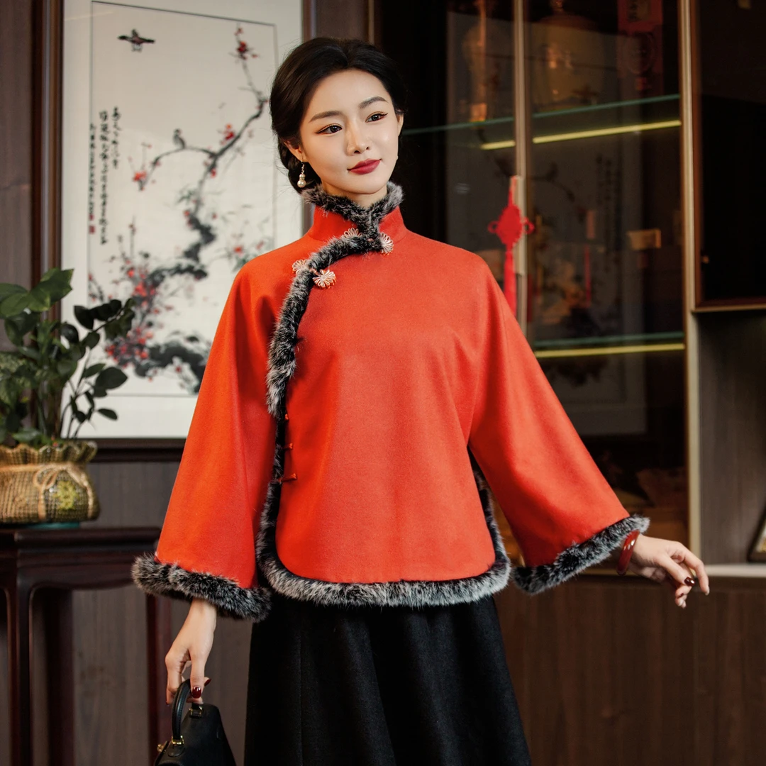 华族经典【251225T】毛呢唐装中国风上衣外套獭兔毛