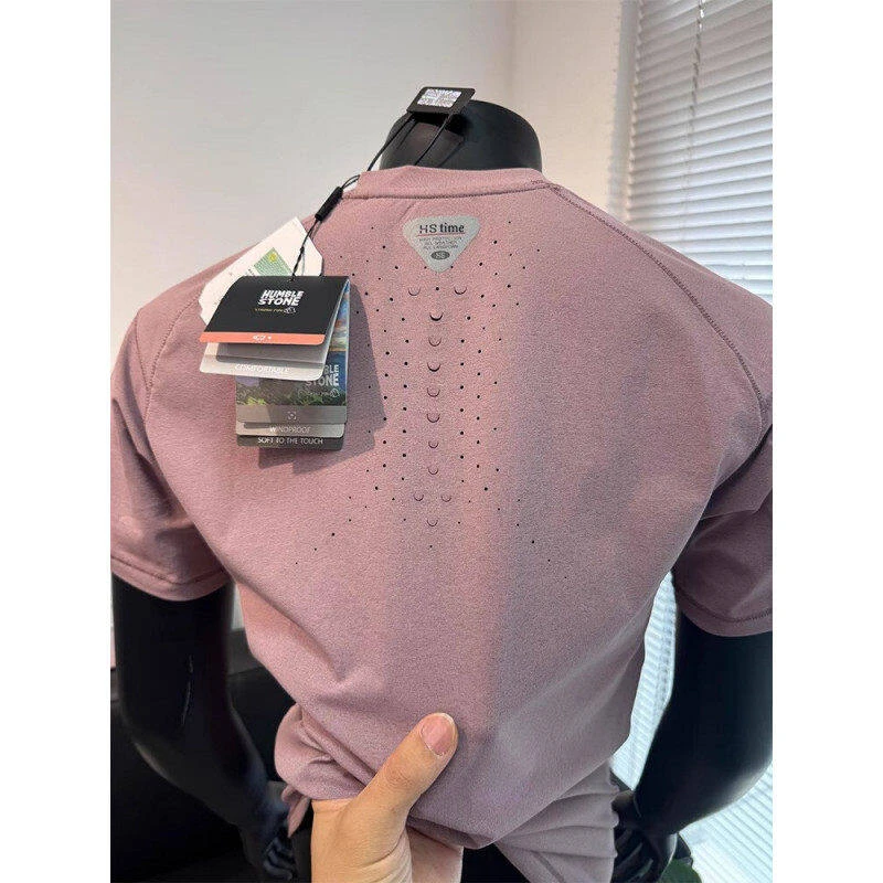 激光打孔透气t恤男款夏季抗菌吸湿速干短袖小龙麟运动健身五分袖