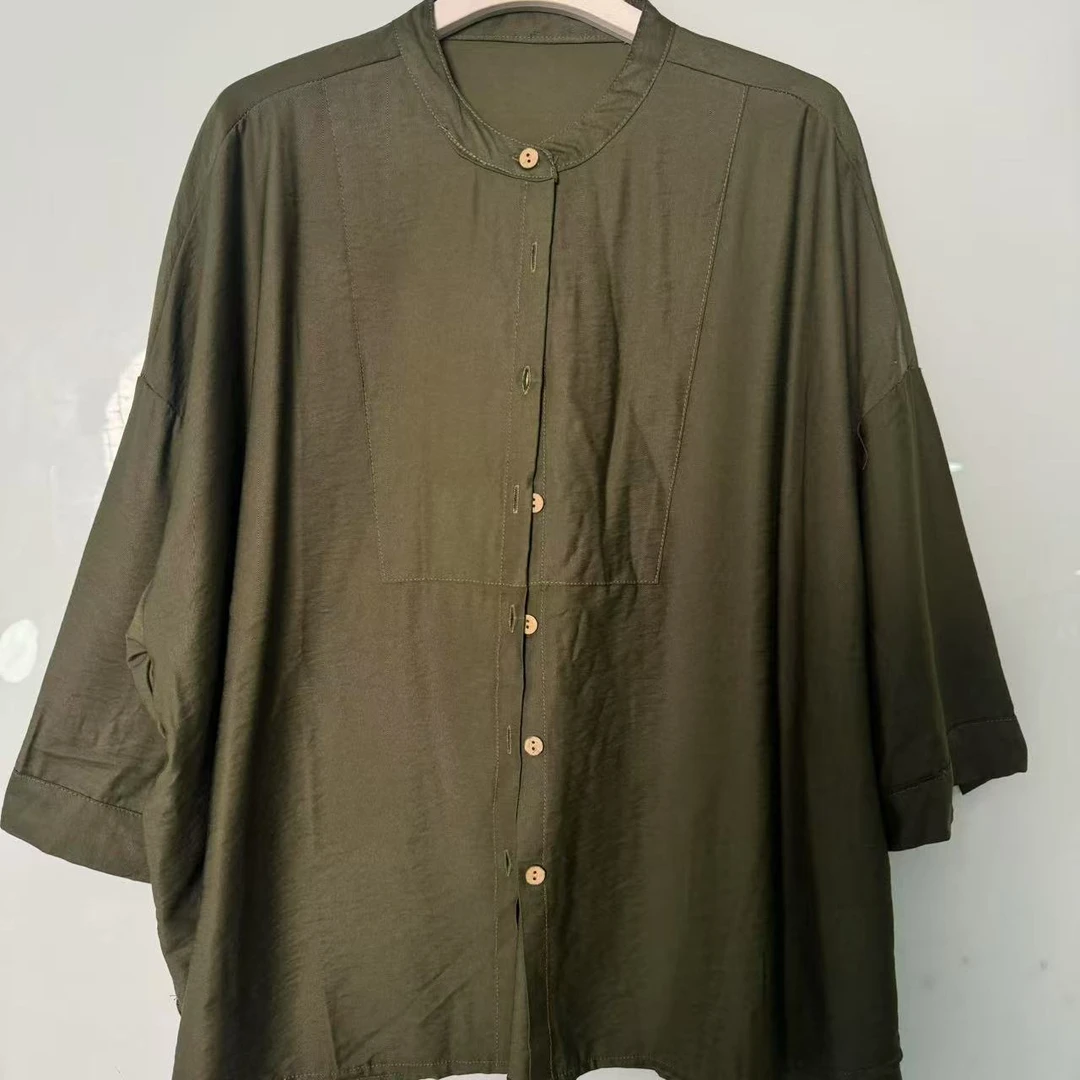 【沐木流浪记】军绿色圆领倒三角休闲百搭衬衫Z