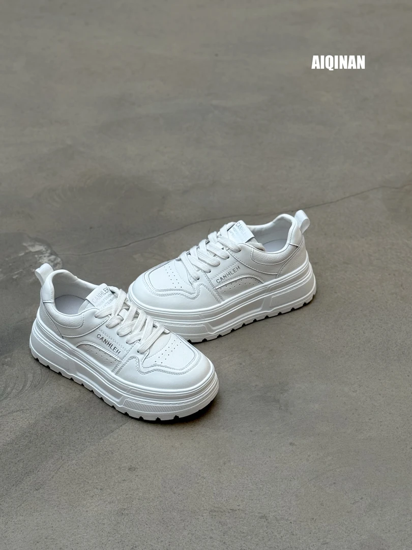 2025早秋新款真皮厚底小白鞋小个子增高休闲鞋百搭时尚单鞋女