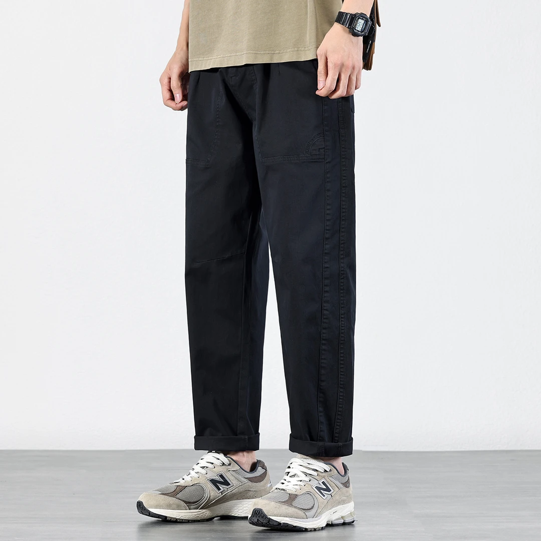 2025年春季高端松紧腰男士休闲裤拼接宽松直筒锥形裤潮流百搭运动