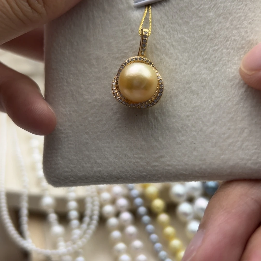 银S925镶嵌吊坠(不含链)海水珍珠10.6mm金珠万能扣