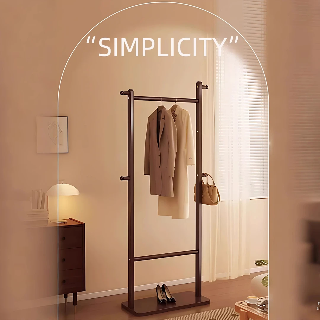 中古风实木挂衣架落地卧室房间挂衣服的架子次净收纳高级感衣帽架