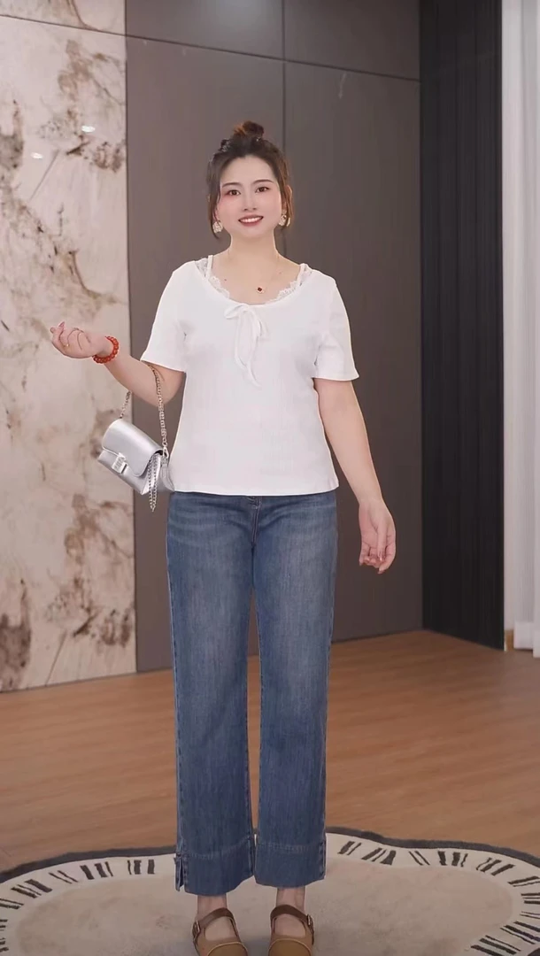 夏季微胖MM法棍裤牛仔九分裤洋气显瘦牛仔裤女装财阀千金F3037