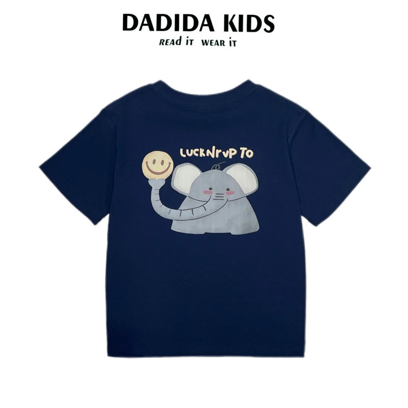 dadida/嗒嘀嗒夏季男童长鼻象藏蓝百搭宽松休闲T恤805100145