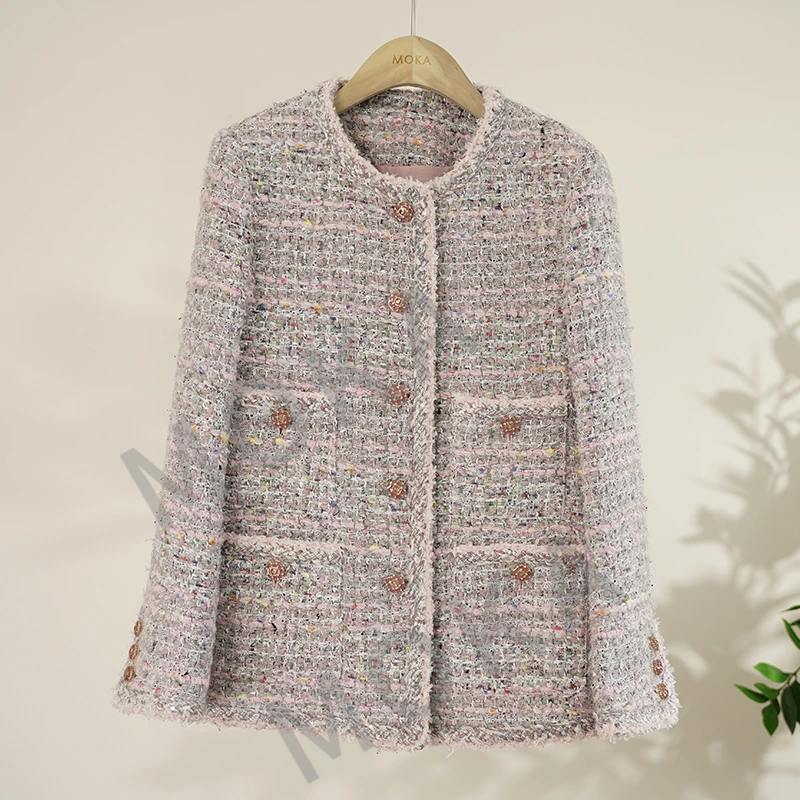 9.7%绵羊毛+79.8%聚酯纤维+6.9%腈纶质高级感小香风外套（241178）