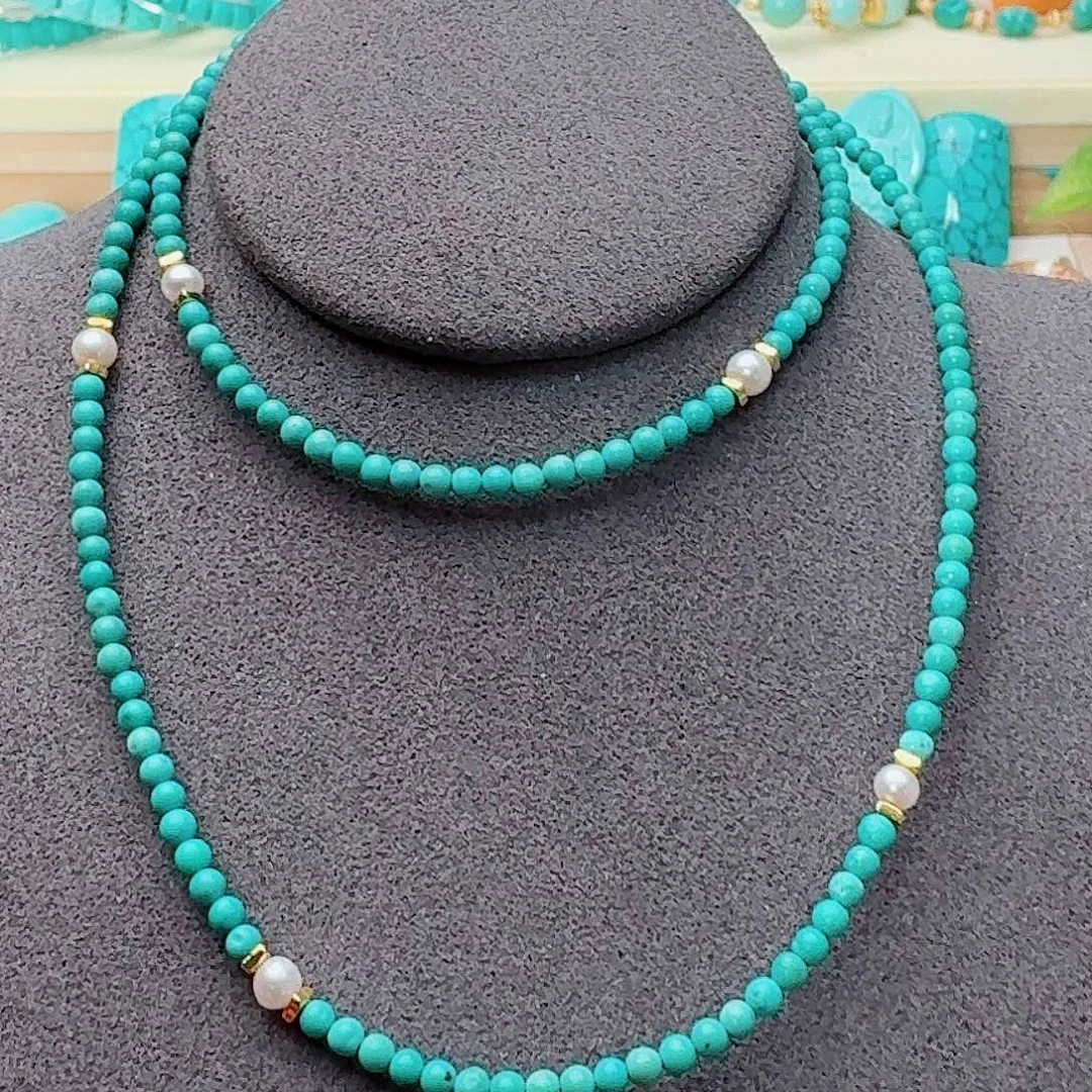 绿松石未镶嵌珠宝奇石精品米珠万能链