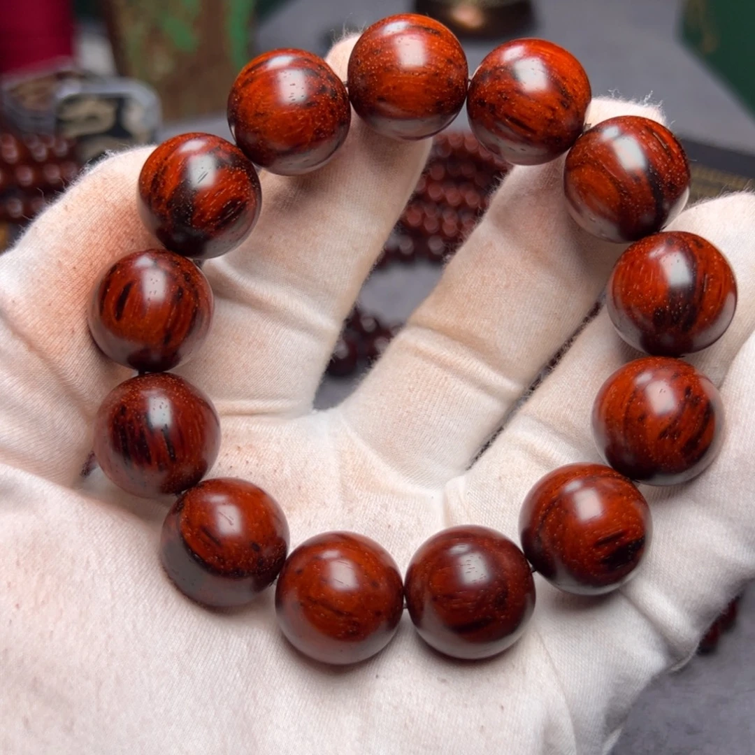 小叶紫檀手串/手链1.8 放性老树头 黑飘红火焰纹高油密原汁原味