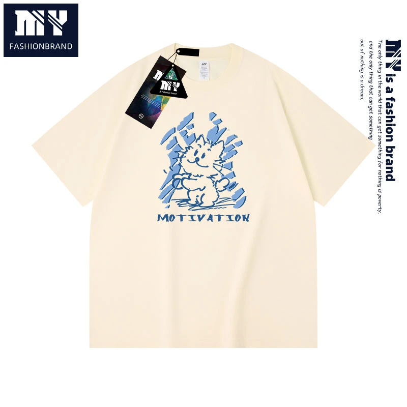 MY夏季情侣纯棉短袖圆领卡通印花T恤宽松休闲文艺设计简约清爽风