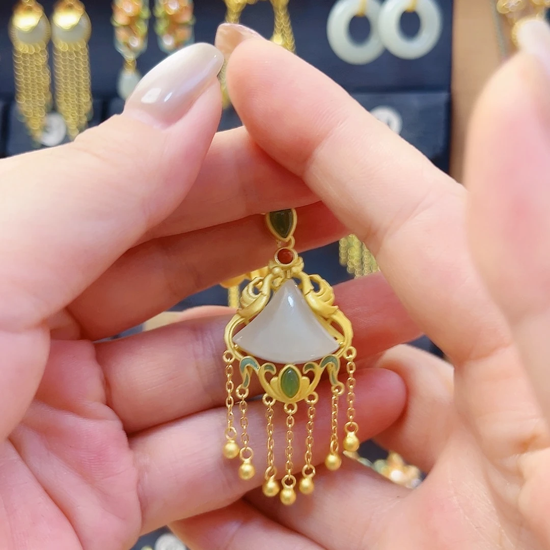 和田玉银S925镀金镶嵌颈饰