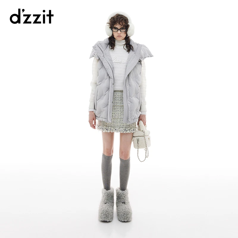 【陈嘉尔专属】dzzit地素羽绒马甲冬季连帽廓形压花外套女3I4K111