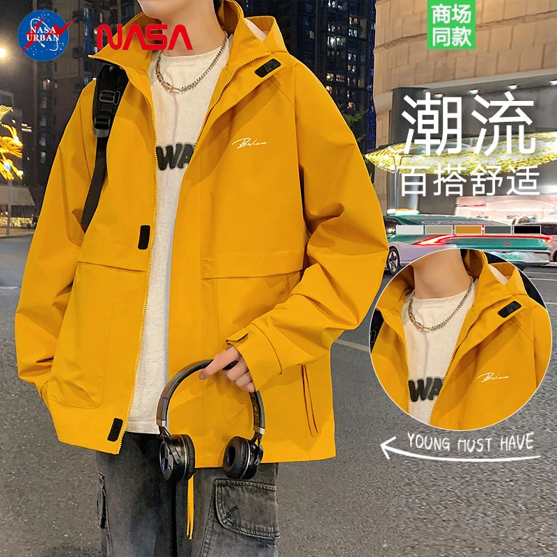 NASA URBAN冲锋款工装夹克男士春秋季新款户外防泼水潮流连帽外套
