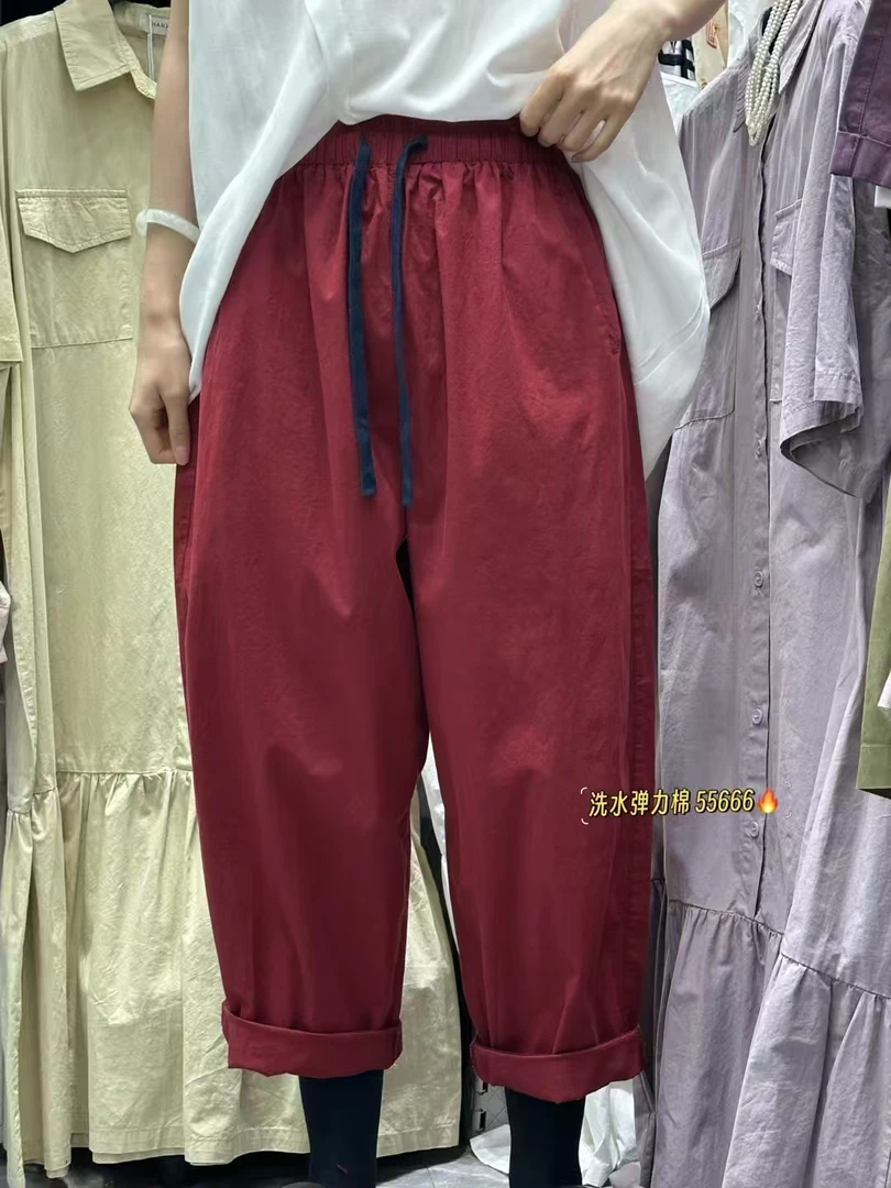 《琪琪家》夏季新款松紧腰抽绳基础简约显瘦减龄百搭休闲裤55666-CS
