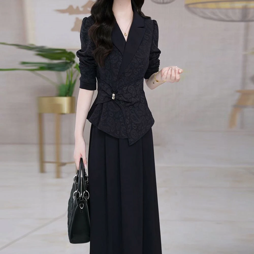 木雅软精纺两件套秋季新款2025女时尚气质上衣半身裙显瘦遮肉套装