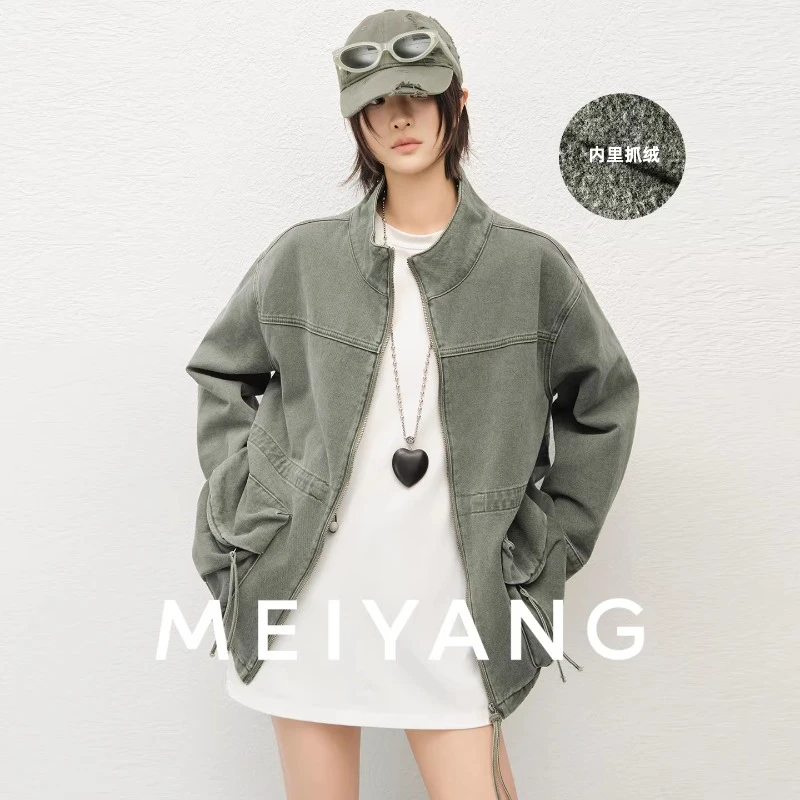A美洋MEIYANG绿豆包牛仔外套【商场同款】全棉保暖工装夹周四
