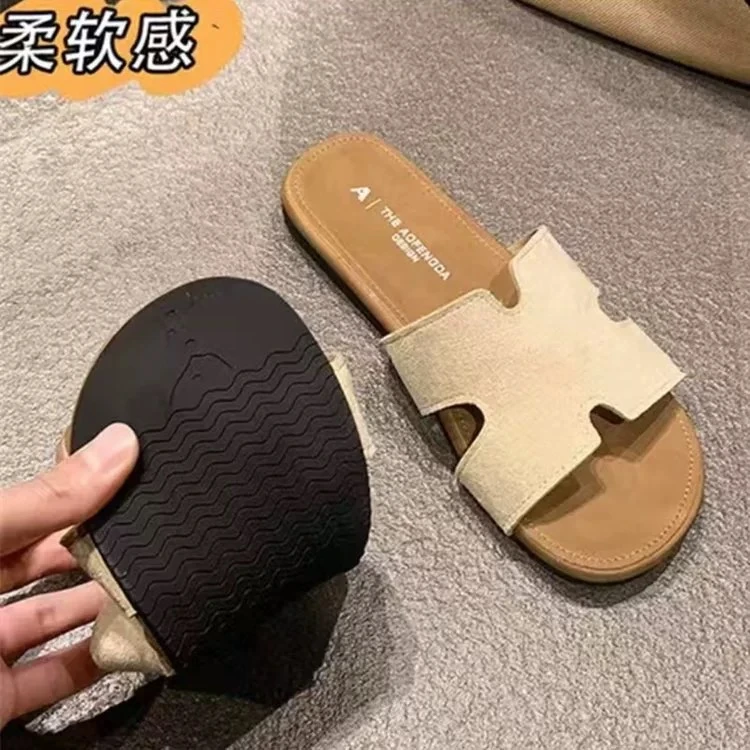 一字女拖鞋夏季新款H半托超软底韩式百搭平底时尚休闲法式沙滩拖