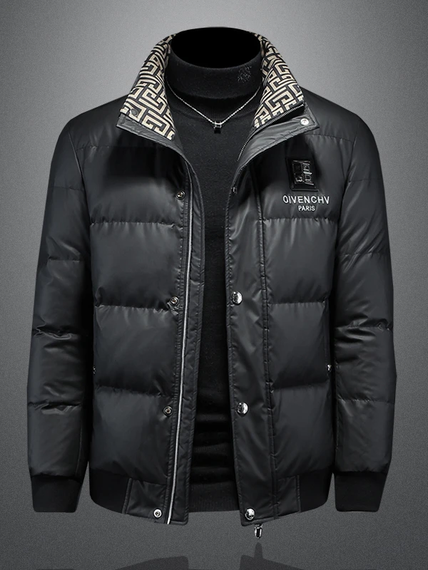 2025冬季新款男士欧洲站高端刺绣羽绒男士潮流保暖防寒绒立领外套