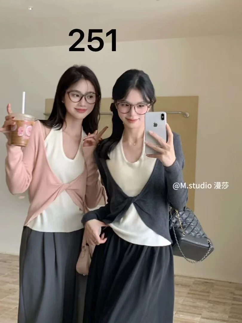 251长款百搭翻领POLO领针织纯色七分袖衬衫女士时尚外套夏季气质