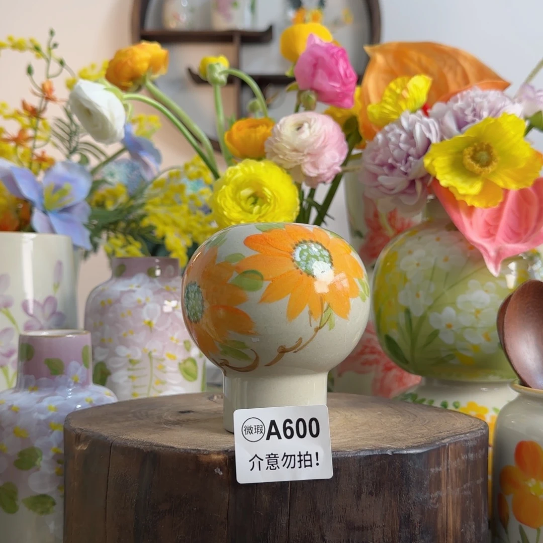 摆件景德镇陶瓷手绘小花瓶摆件无孔