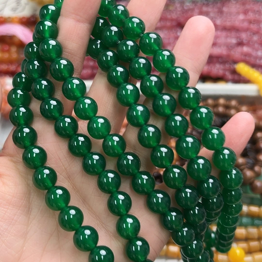 玛瑙/玉髓未镶嵌珠宝半成品卡十绿玛圆珠一条