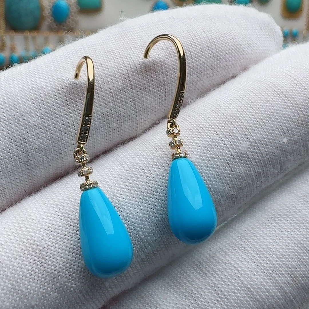 绿松石18K金镶嵌耳饰