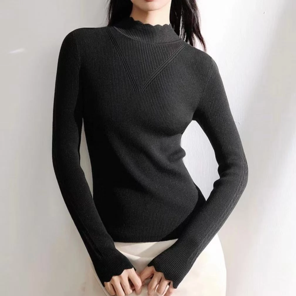 <老尚家107>针织常规款女抗起球不缩水半高领洋气打底衫