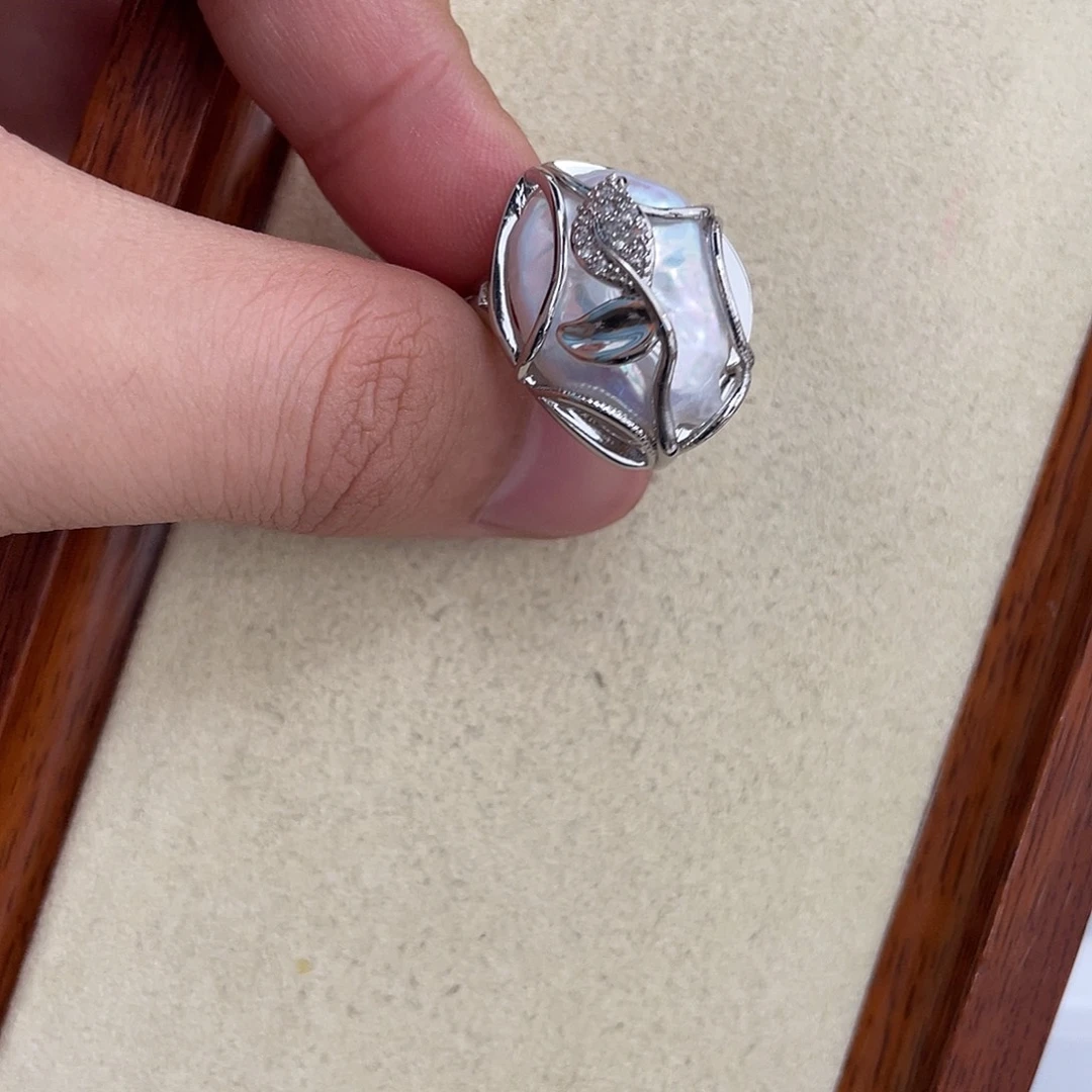 戒指银S925镶嵌淡水珍珠